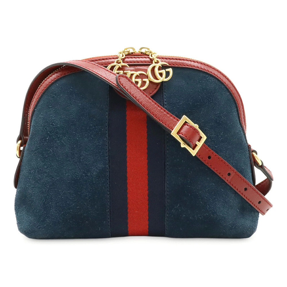 Gucci Ophidia Sherry Shoulder Bag Pochette Suede Leather Navy Blue Red